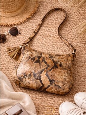 Michael Kors Snake Print Leather Shoulder Bag Python Neutral Crossbody Y2K